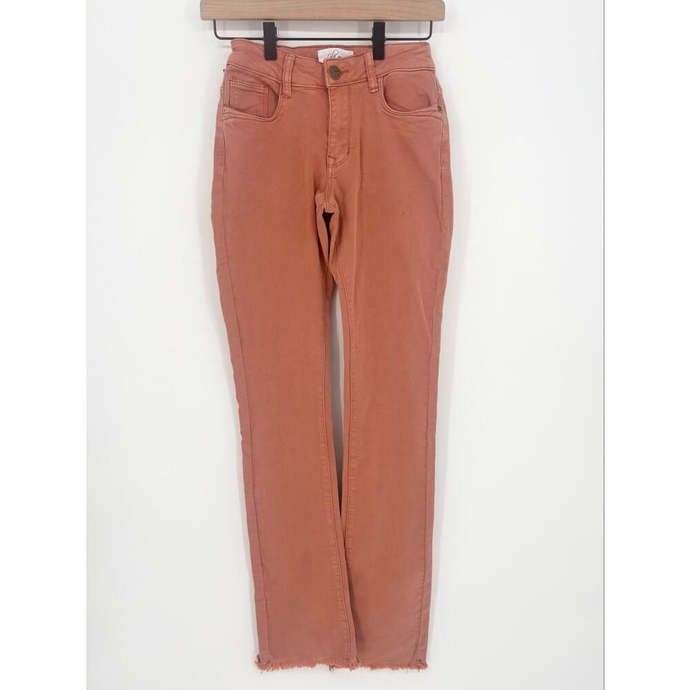 Lola Jeans NWT Terracotta Straight Leg Fringe Hem Stretch Jeans Size 25